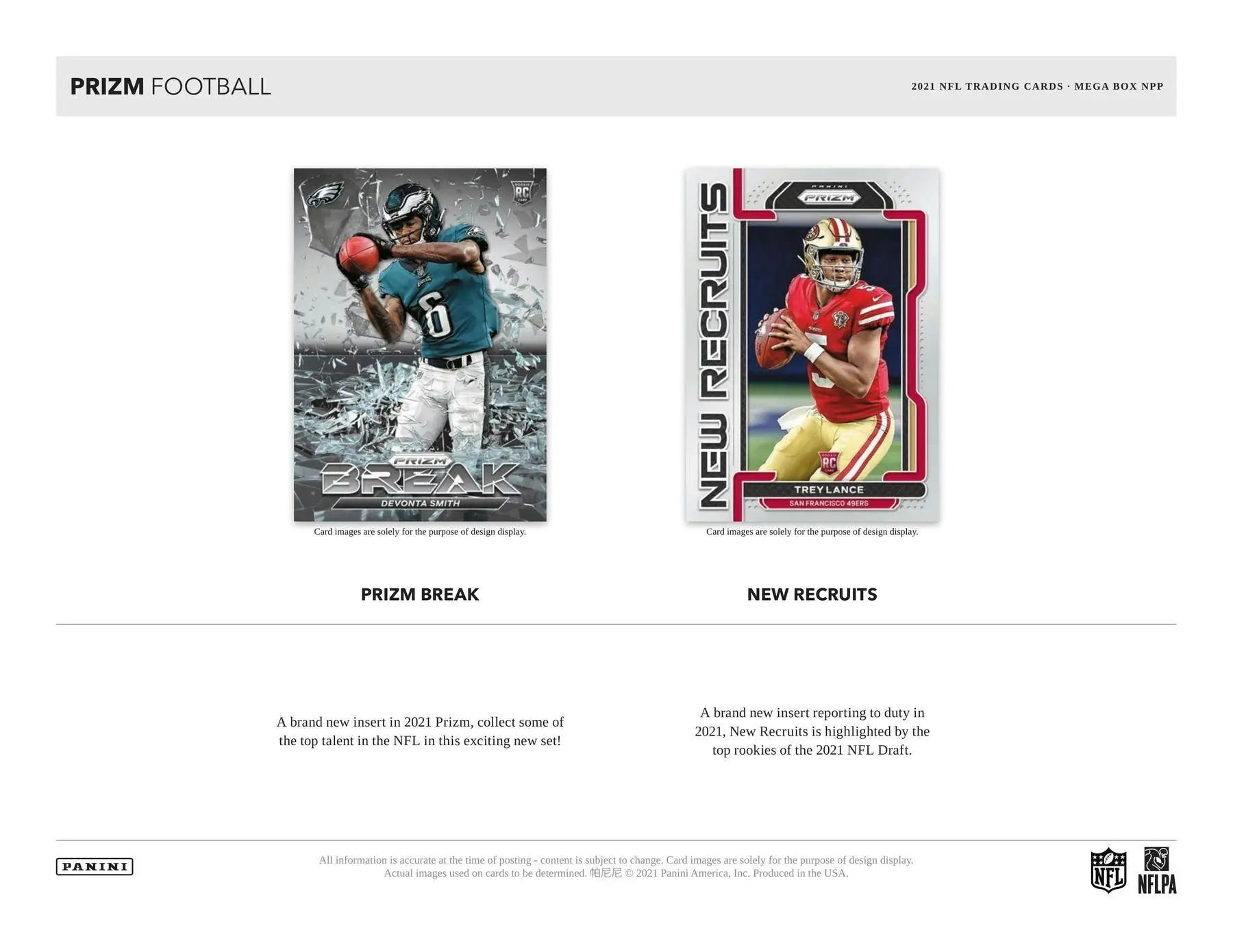 Football trading cards from 2021 Panini Prizm Mega Box with neon green pulsar design
