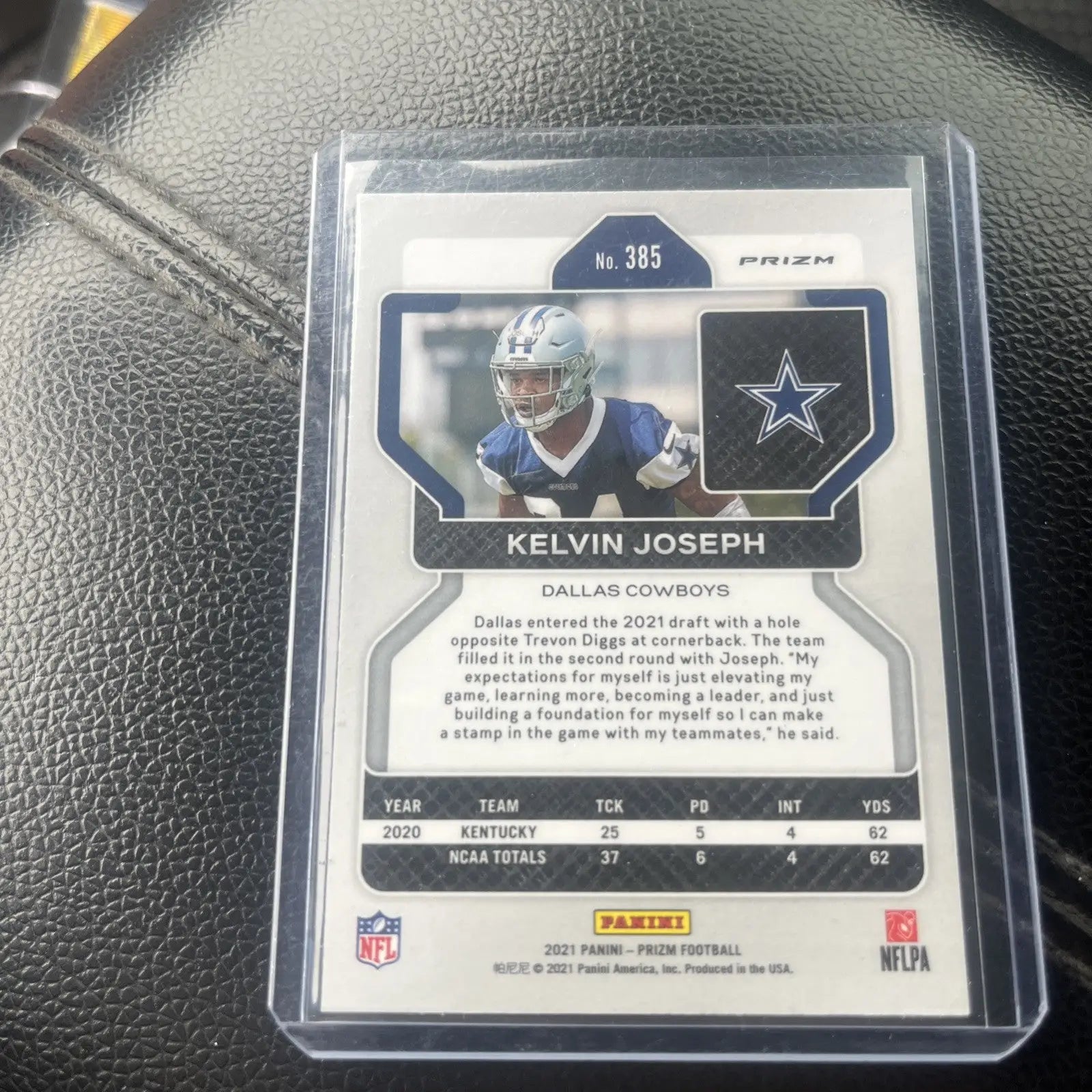 Panini Prizm Kelvin Joseph RC #385 Dallas Cowboys football card for collectors