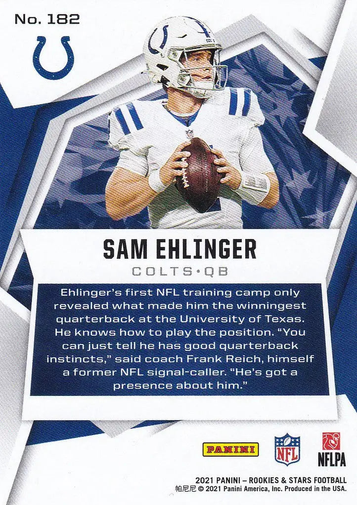 Football trading card of Sam Ehlinger from Panini Rookies & Stars for Indianapolis Colts
