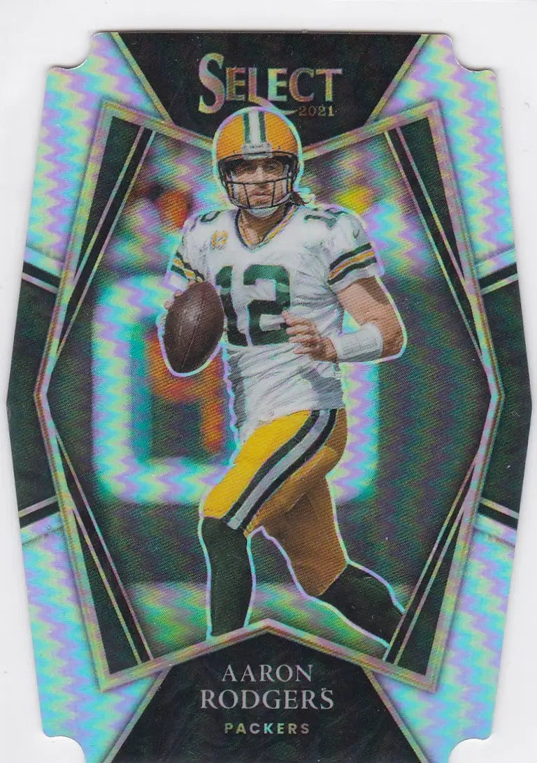 Aaron Rodgers die cut Prizm football trading card from 2021 Panini Select Packers