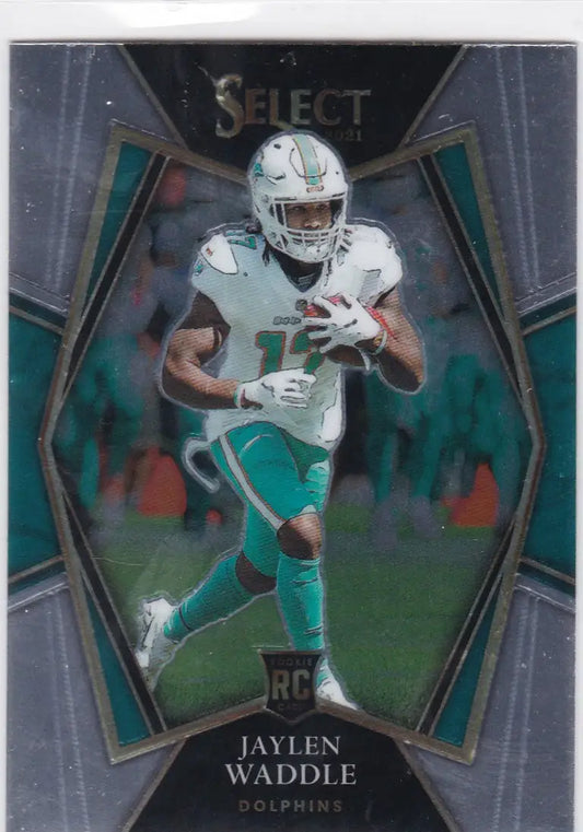 Jaylen Waddle Miami Dolphins Waddle RC Panini Select football card display