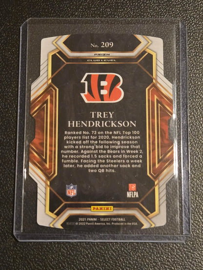 Collectible Trey Hendrickson Black and Gold Prizm Die Cut trading card from 2021 Panini Select