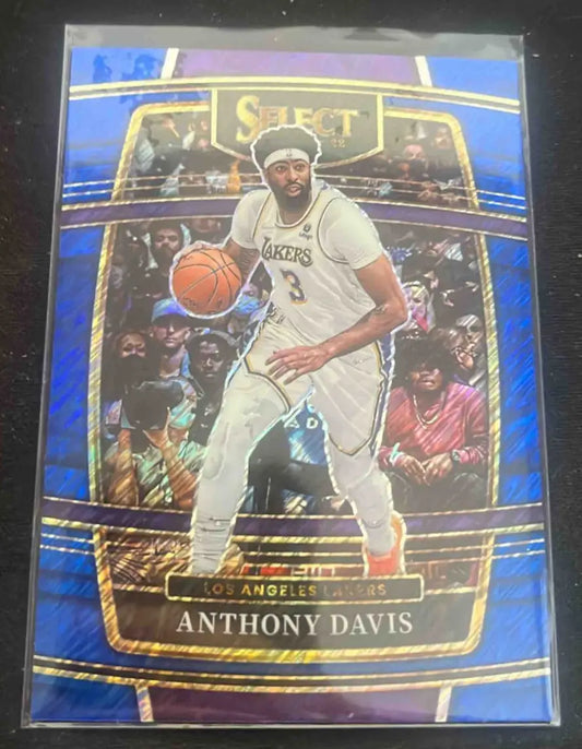Panini Select Anthony Davis Blue Prizms basketball card from 2021 Panini Select Anthony Davis series