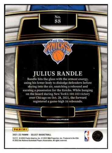 Basketball card back of 2021 Panini Select Blue Julius Randle NM-MT Knicks Original Gloss