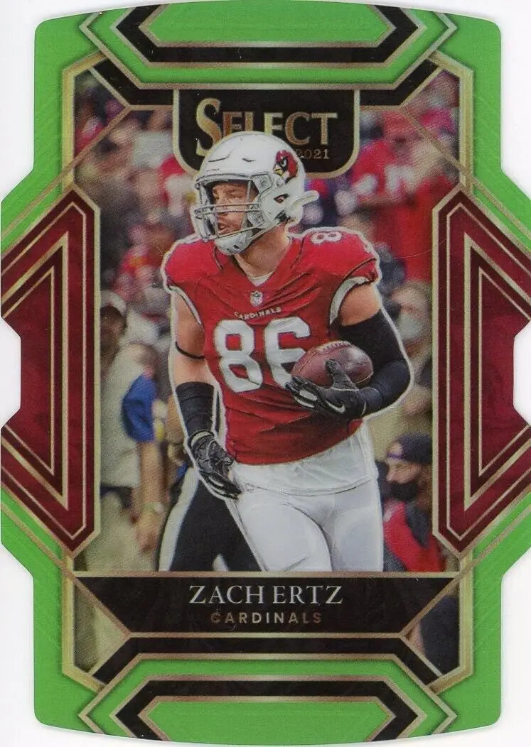 Zach Ertz football card featuring Panini Select Neon with neon green die cut design
