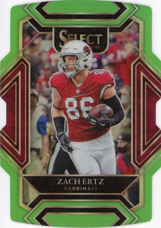 Zach Ertz football card featuring Panini Select Neon with neon green die cut design