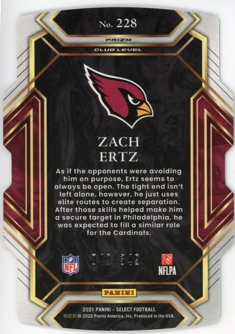 Zach Ertz football card from 2021 Panini Select Neon featuring neon green die cut design