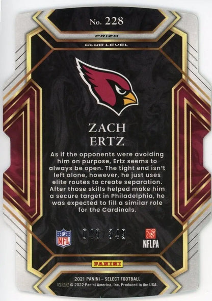 Zach Ertz football card from 2021 Panini Select Neon featuring neon green die cut design