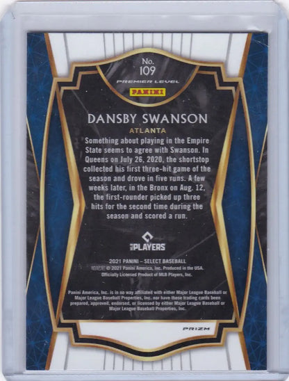 Baseball trading card of Dansby Swanson Atlanta Braves from Panini Select Premier