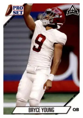 Football trading card featuring Bryce Young in white uniform from 2021 Pro Set College Sports Cards
