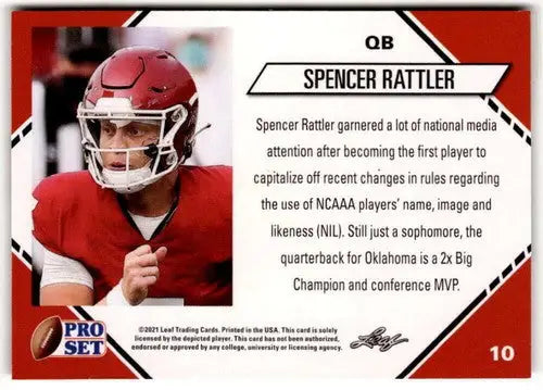 Spencer Rattler football card with original gloss from 2021 Pro Set College Football set