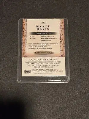Wyatt Davis football card from Sage Premier Draft A10 Wyatt Davis Autographs Red