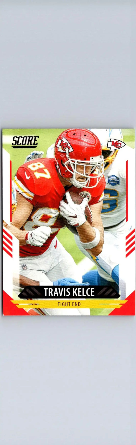 2021 Score Travis Kelce football card showcasing NFL star Travis Kelce size collectible