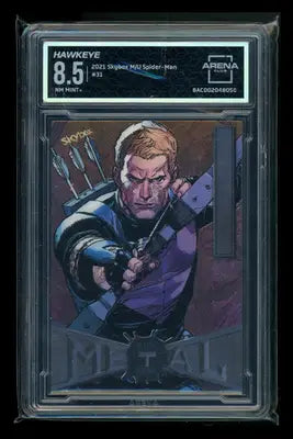 Hawkeye Marvel Metal Universe trading card from Skybox Marvel Metal set graded 8.5