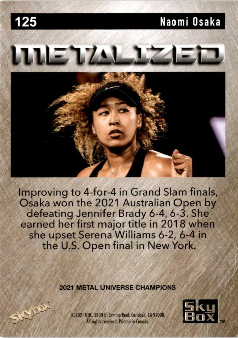 Naomi Osaka Metalized RC Tennis Card showing a dynamic action shot of the player