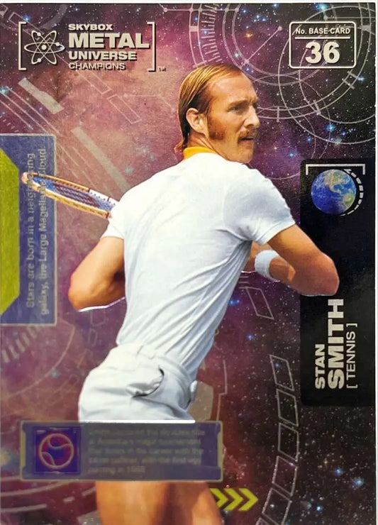 Stan Smith in action during a match, featured on the Stan Smith tennis card