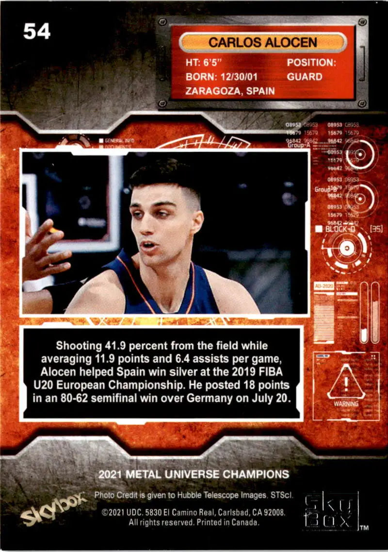 Basketball trading card of Carlos Alocen from Spain in Skybox Metal Universe Champions