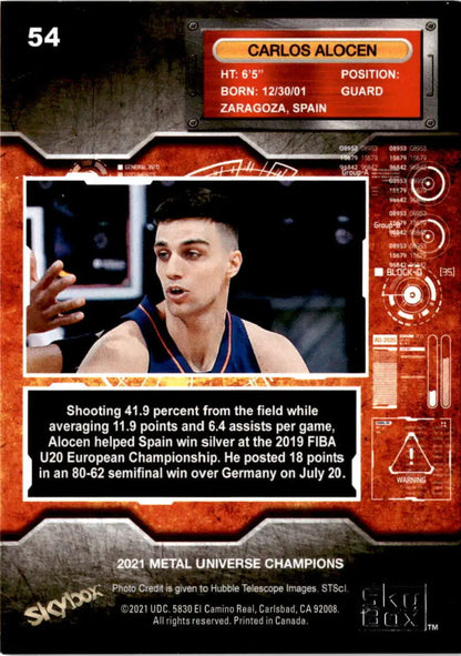 Basketball trading card of Carlos Alocen from Spain in Skybox Metal Universe Champions