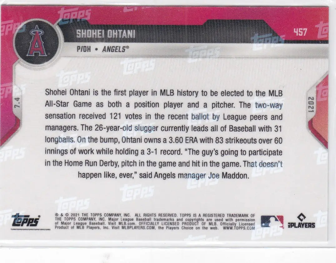 2021 Topps Snow #457 Shohei Ohtani Angels baseball card display for collectors