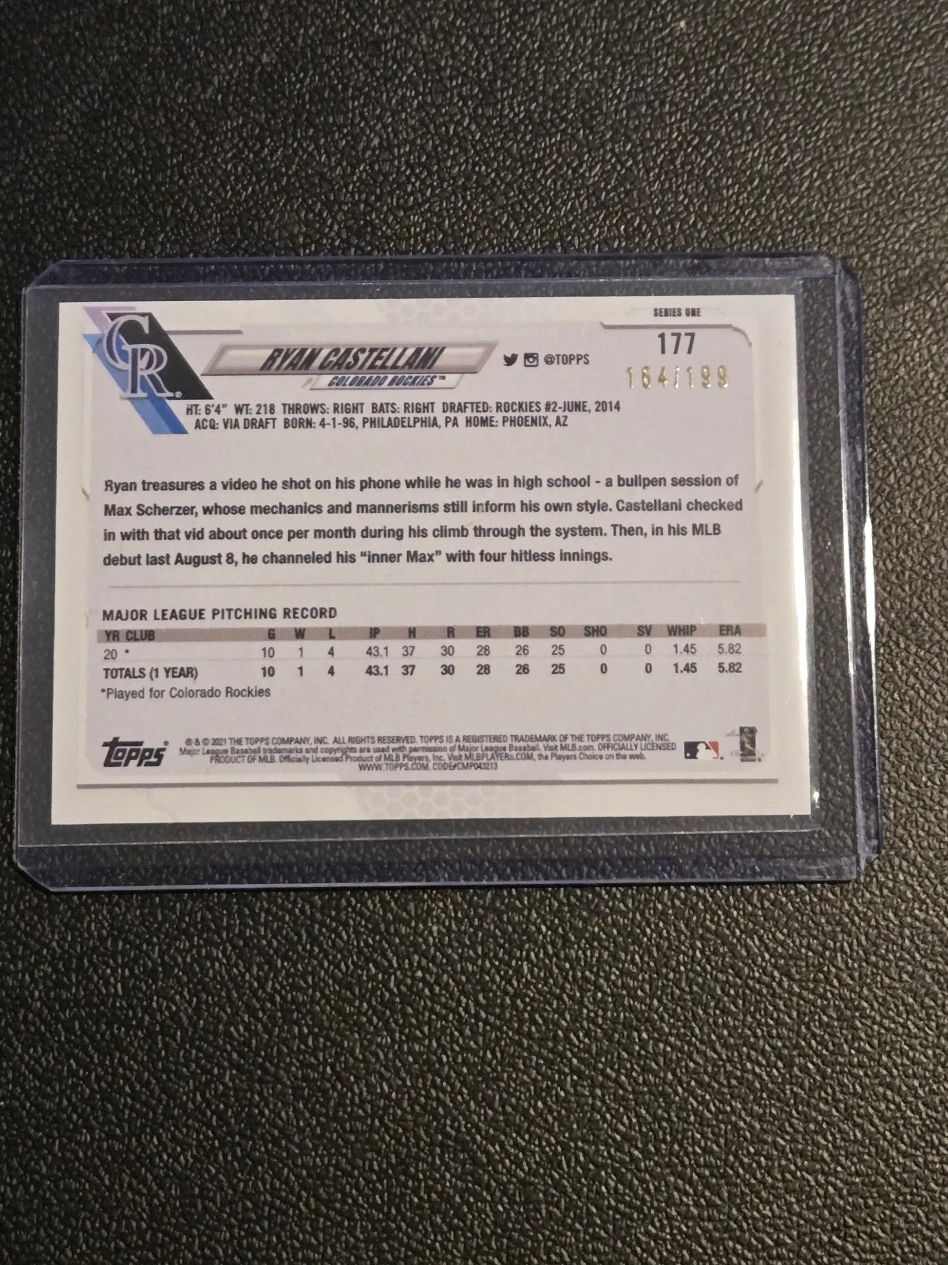 Baseball trading card of Ryan Castellani Red in clear protective sleeve featuring 2021 Topps #177