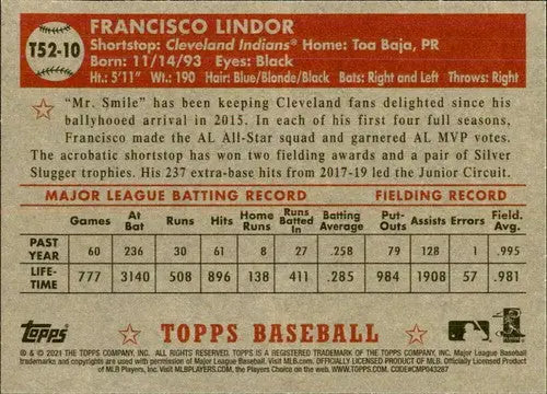 Original gloss 2021 Topps Redux Francisco Lindor baseball card from Topps Redux series