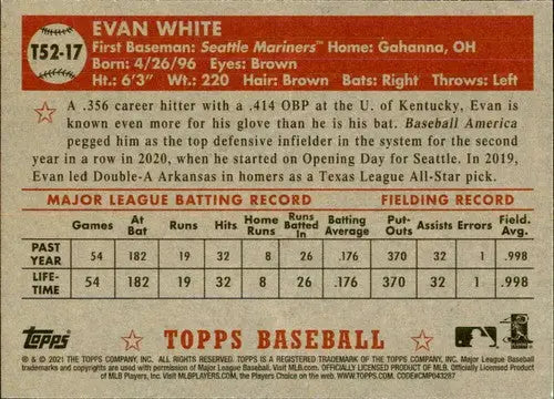 2021 Topps Redux Evan White trading card with original gloss Mariners collectible