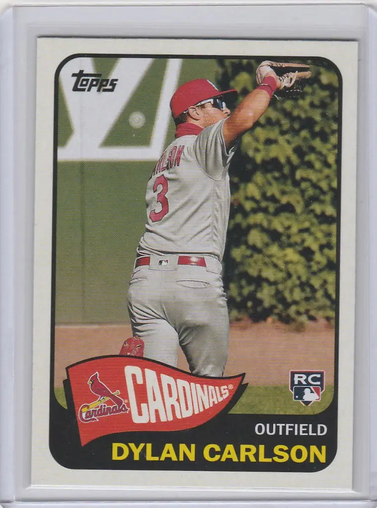 Baseball card of Dylan Carlson in batting stance for St Louis Cardinals 2021 Topps