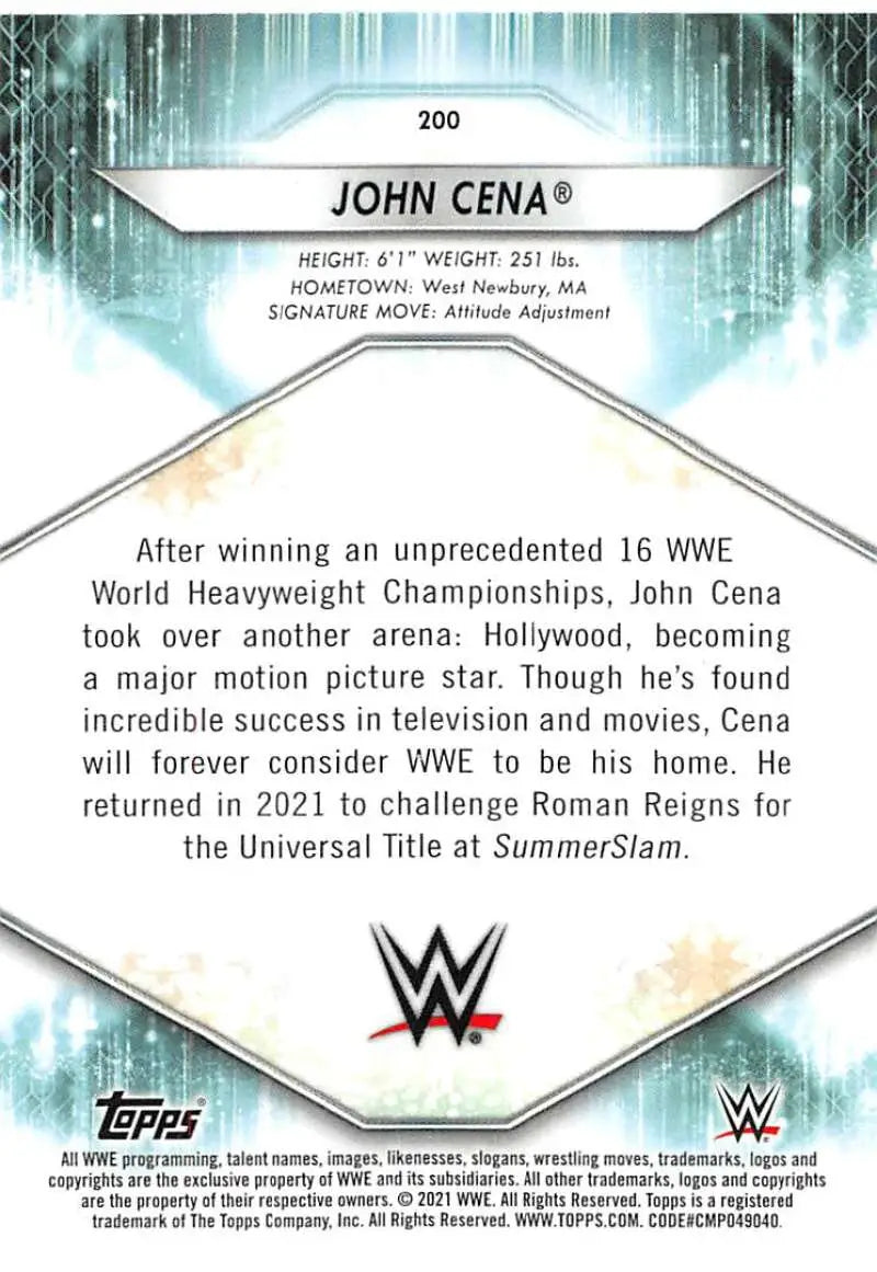 2021 Topps #200 John Cena NM-MT Wrestling Card
