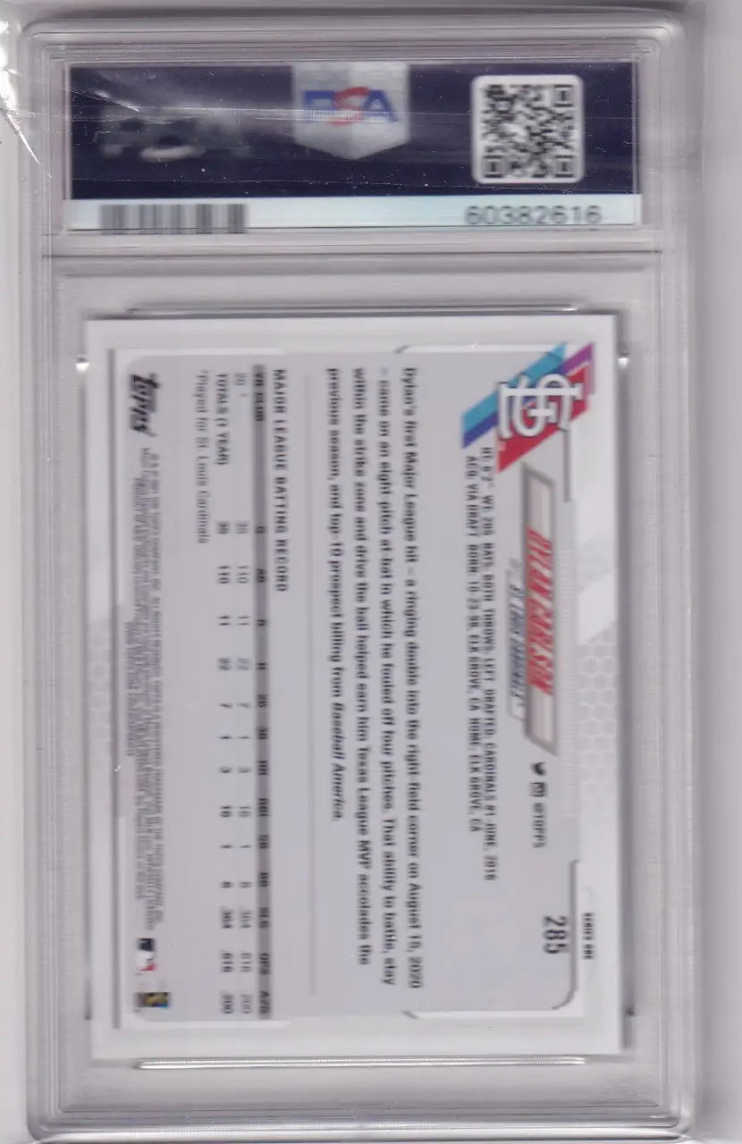 Graded Dylan Carlson St Louis Cardinals PSA 10 trading card in protective holder