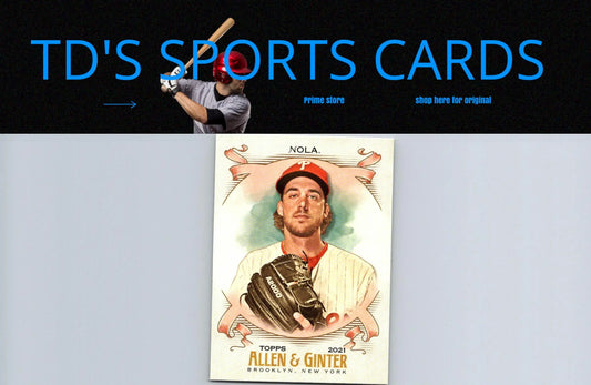Baseball card featuring Aaron Nola from 2021 Topps Allen & Ginter series