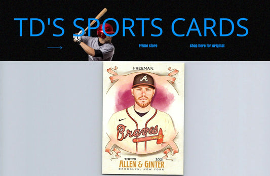 Baseball trading card featuring Freddie Freeman from 2021 Topps Allen & Ginter collection