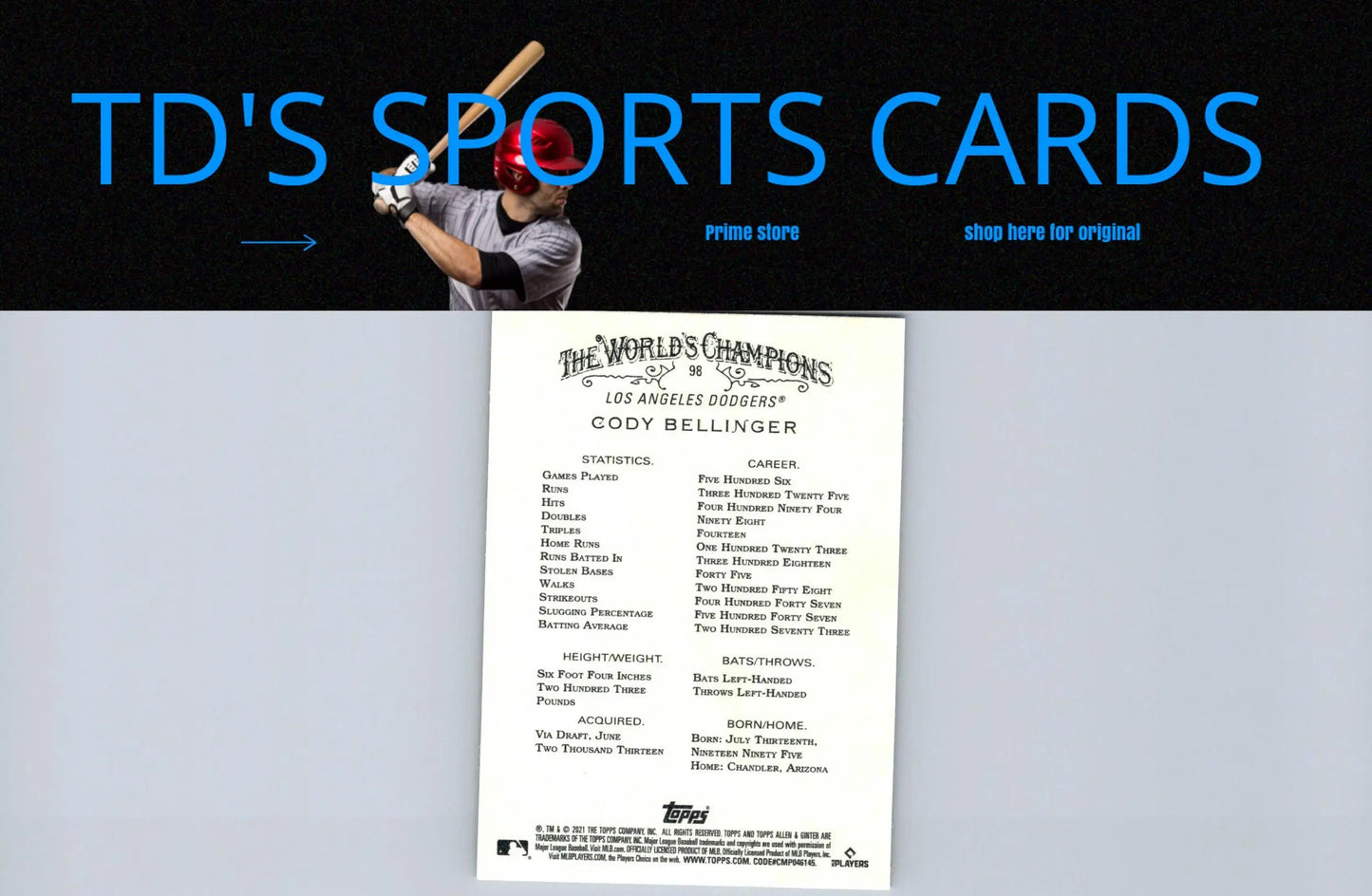 Baseball card featuring Cody Bellinger from 2021 Topps Allen & Ginter series