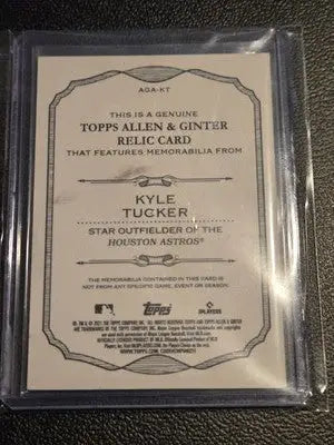 Kyle Tucker relic card from 2021 Topps Allen & Ginter featuring full-size relics
