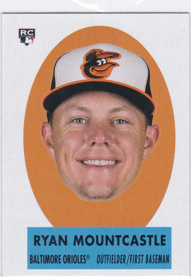 Baseball card of Ryan Mountcastle in Topps Archives orange oval Insert Orioles design