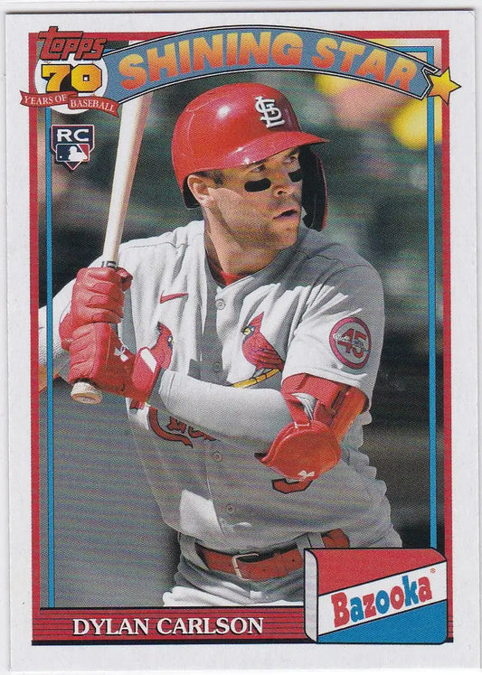 Baseball card of Dylan Carlson shining star from 2021 Topps Archives RC Cardinals