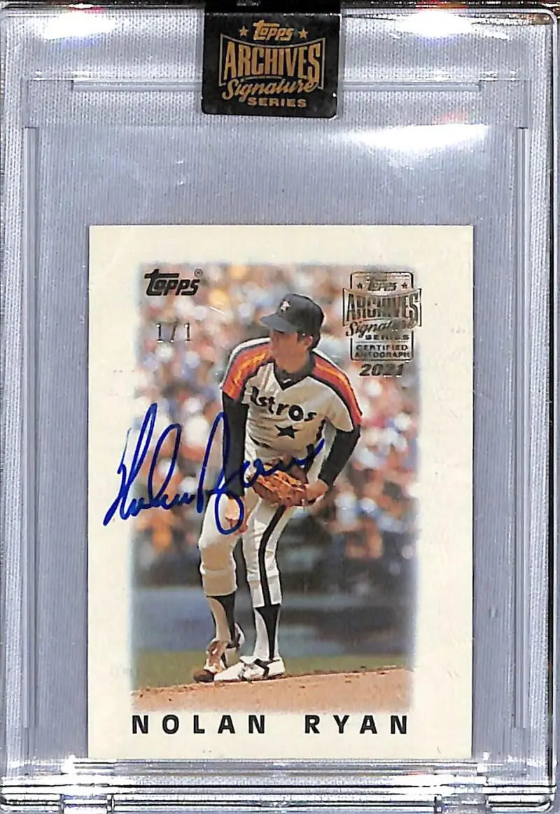 Signed Nolan Ryan Baseball Card from 2021 Topps Archives, Houston Astros pitcher