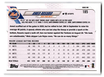 Amed Rosario baseball card from 2021 Topps Baseball #185 with original gloss finish