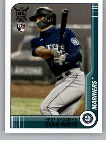 Original gloss of 2021 Topps Big League Baseball card featuring Evan White Mariners rookie