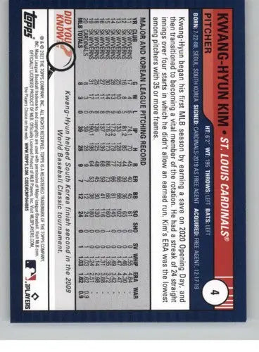 2021 Topps Big League Kwang-Hyun Kim baseball card with original gloss Cardinals ID 41937