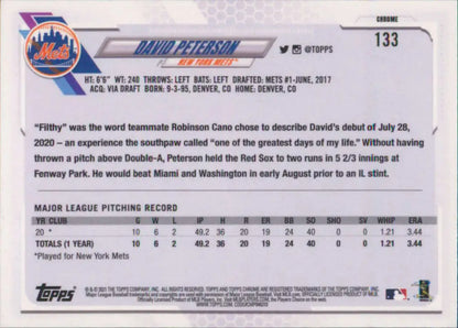 David Peterson New York Mets Topps Chrome baseball card 2021 rookie collectible
