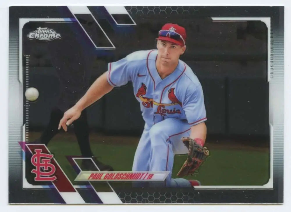Baseball trading card of Paul Goldschmidt in a light blue Louis Cardinals uniform