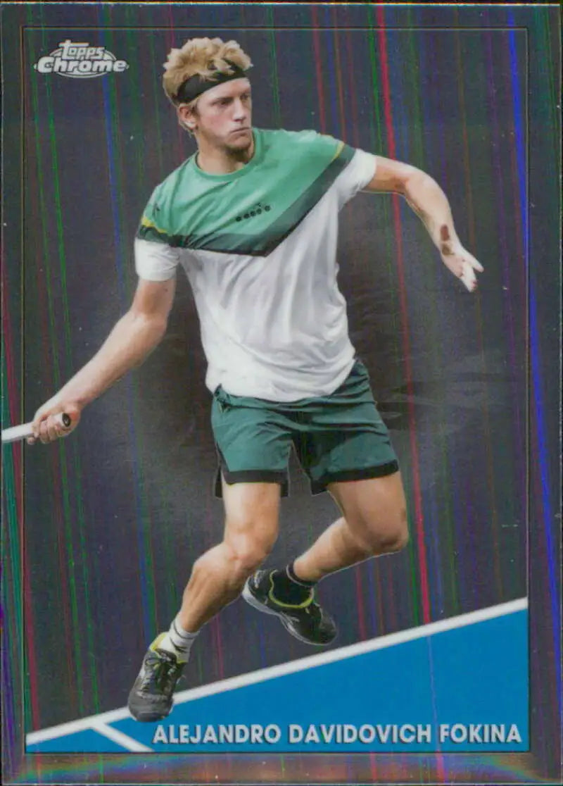 Tennis player Alejandro Davidovich Fokina in green and white during intense play