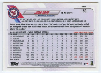Juan Soto 2021 Topps Chrome #150 NM-MT baseball card from Washington Nationals