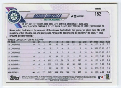 2021 Topps Chrome #152 Marco Gonzales NM-MT Seattle Mariners Baseball Card image