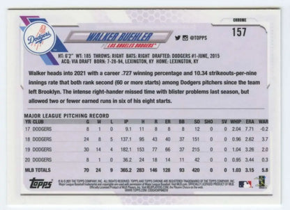 Walker Buehler 2021 Topps Chrome #157 Los Angeles Dodgers Baseball Card NM-MT