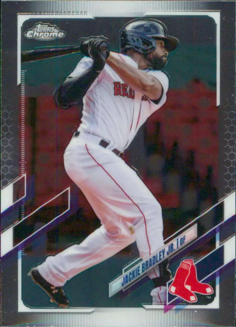 Jackie Bradley Jr. swinging a bat in Boston Red Sox uniform on baseball card