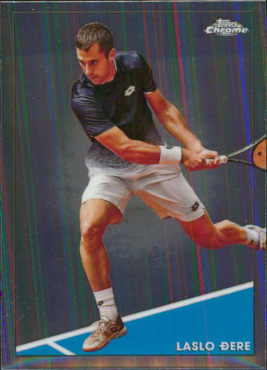 Tennis player Laslo Dere stretching for a return shot on Topps Chrome tennis card