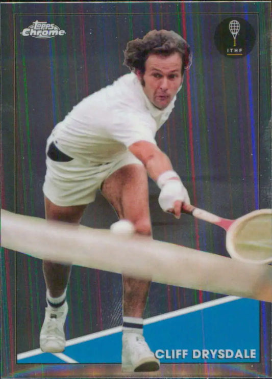 Cliff Drysdale stretching to make a shot on court in Topps Chrome tennis card image