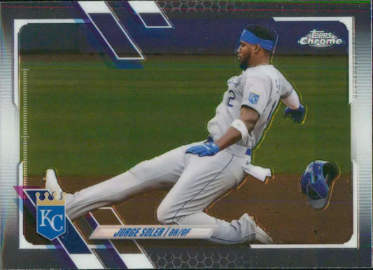 Jorge Soler sliding into base in Kansas City Royals uniform on baseball card