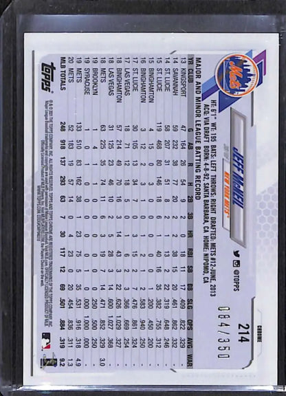 Back of 2021 Topps Chrome #214 Jeff McNeil Magenta Speckle Refractor baseball card stats